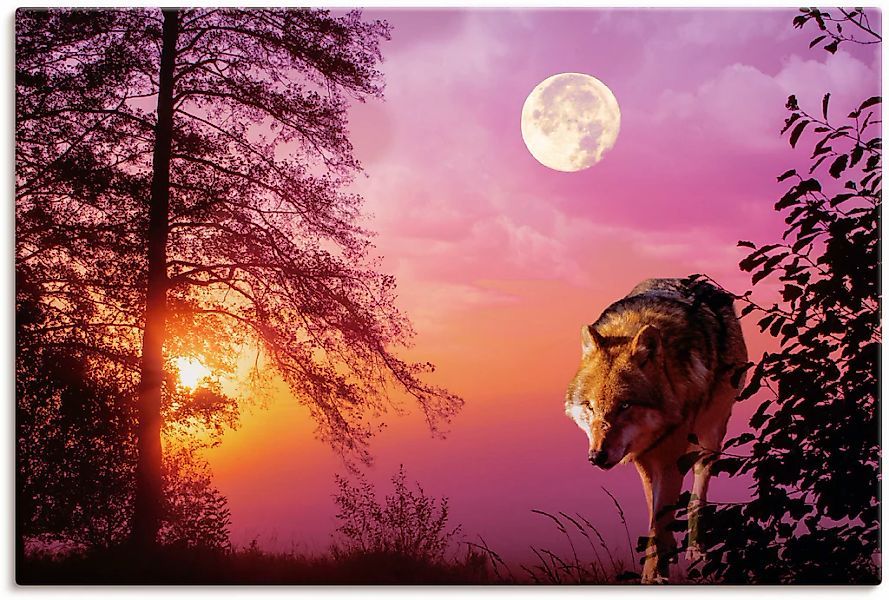 Artland Leinwandbild "Wolf im Vollmond" Wolfbilder 1 Stk. tlg. als Alubild, günstig online kaufen