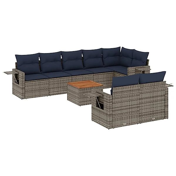 vidaXL 9-Tlg Gartensofa-Set mit Kissen Grau Polyrattan 3224654 günstig online kaufen