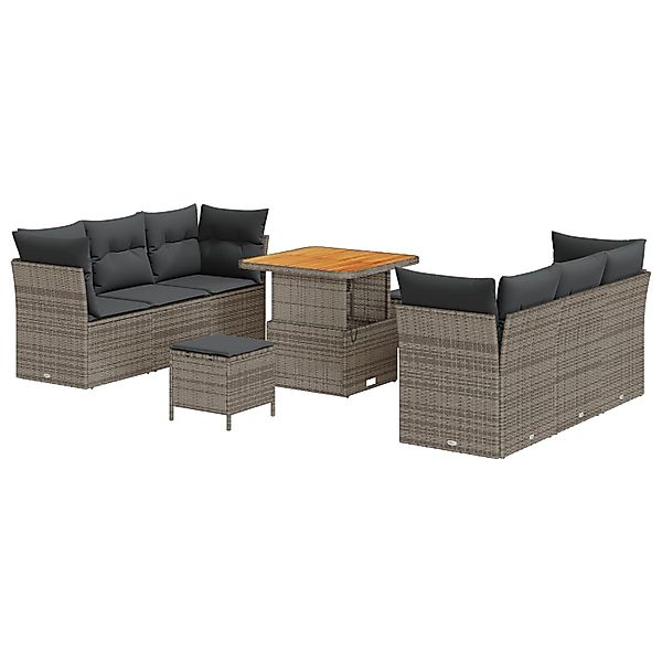 vidaXL 9-Teiliges Garten-Sofa-Set mit Kissen in Grau aus Poly Rattan und Ak günstig online kaufen