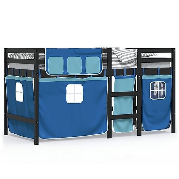 vidaXL Kinderbett Kinderhochbett mit Vorhängen Blau 90x200 cm Massivholz Ki günstig online kaufen