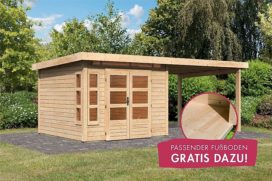 Karibu Gartenhaus "Kolimasee 6", (Set), mit Anbaudach 3,2 m, naturbelassen günstig online kaufen