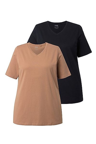 Ulla Popken T-Shirt T-Shirts 2er-Pack V-Ausschnitt Halbarm (2-tlg) günstig online kaufen