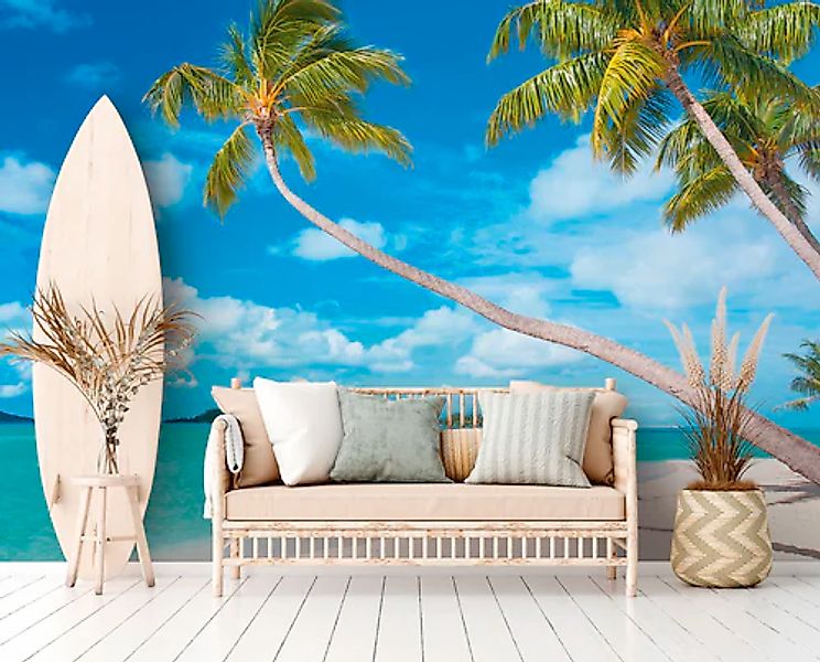 A.S. Création Vliestapete »Strand-Tapete mit Palmen Blau Türkis Fototapete« günstig online kaufen