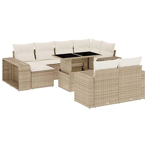 vidaXL 11-Tlg Garten-Sofagarnitur mit Kissen Beige Poly Rattan 3274581 günstig online kaufen