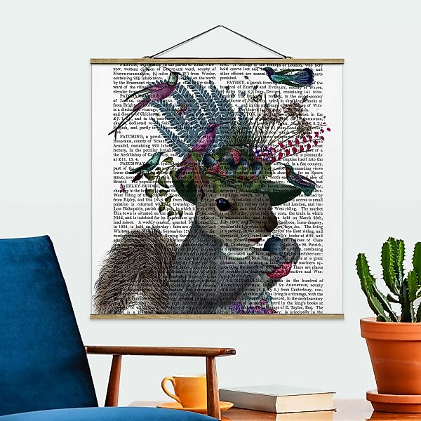 Stoffbild Tiere mit Posterleisten - Quadrat Vogelfänger - Eichhörnchen mit günstig online kaufen