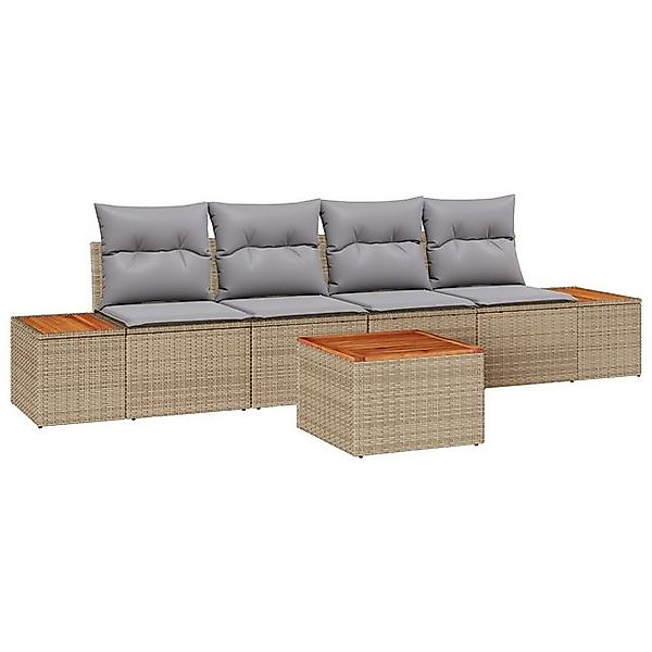 vidaXL Loungesofa 5-teiliges Garten Sofa Set mit Kissen Beige Poly Rattan, günstig online kaufen