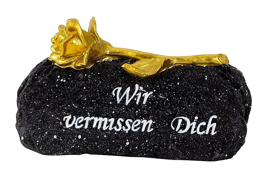 MF Grabkerze Gedenkstein mit goldener Rose und Schriftzug – Schwarz, 16 cm günstig online kaufen