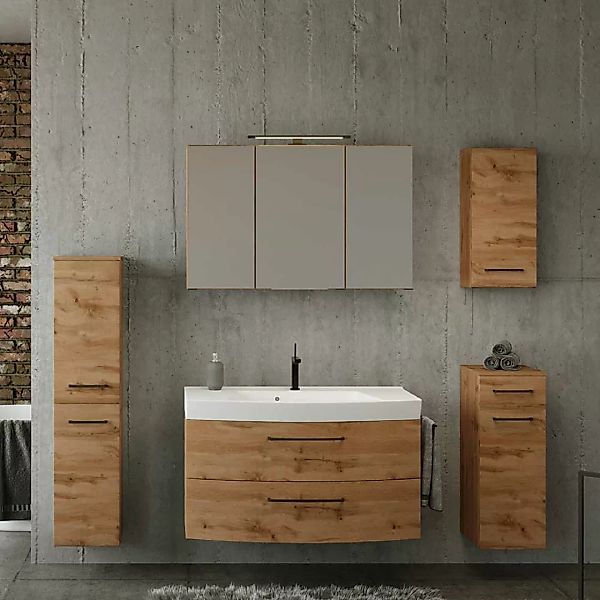 Badezimmermöbel mit Waschbecken im Landhausstil Holzoptik (fünfteilig) günstig online kaufen