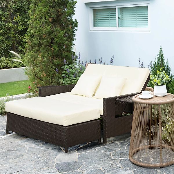 Outsunny Gartensofa Zweisitzer-Gartensofa mit Liegefunktion, Polyrattan günstig online kaufen