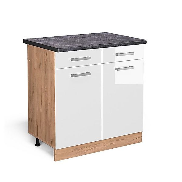 Vicco Küchenunterschrank R-Line Weiß Hochglanz/Goldkraft Eiche 80 cm AP Ant günstig online kaufen