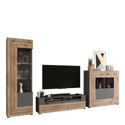 Fernseher Schrankwand in Wildeichefarben Grau (dreiteilig) günstig online kaufen