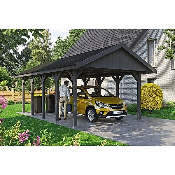 Satteldach-Carport Wallgau Schiefergrau 430 x 750 cm schwarze Schindeln günstig online kaufen