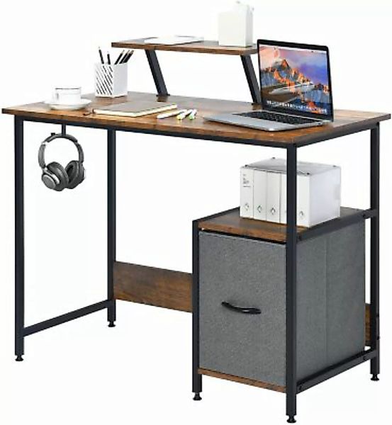 COSTWAY® Computertisch mit Schublade & Beweglichem Regal braun günstig online kaufen