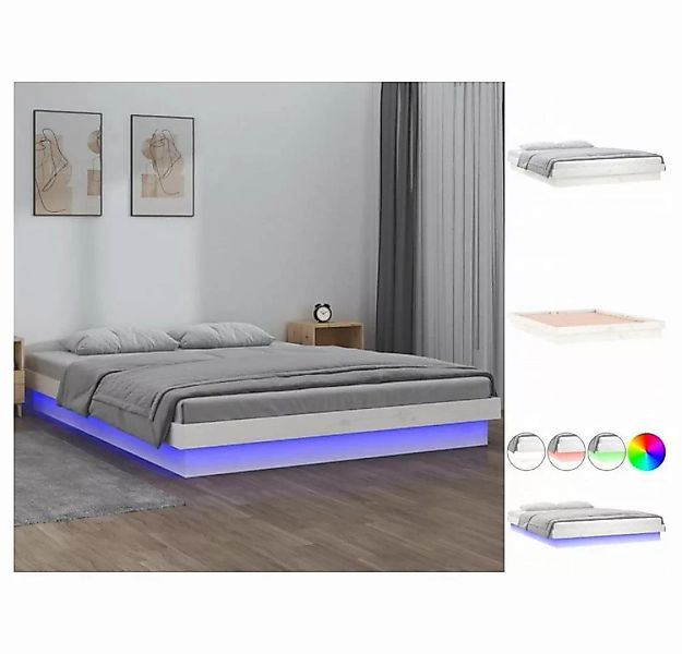 vidaXL Bettgestell Massivholzbett mit LEDs Weiß 140x200 cm Bett Bettrahmen günstig online kaufen