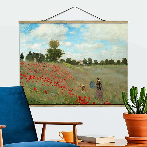 Stoffbild Blumen mit Posterleisten - Querformat Claude Monet - Mohnfeld bei günstig online kaufen