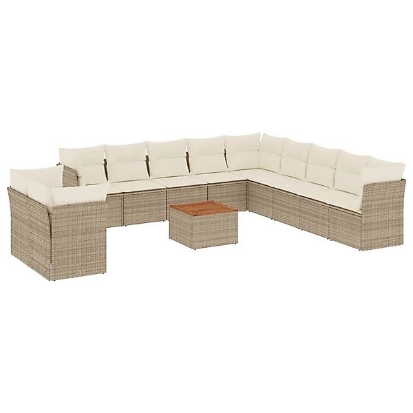 vidaXL 12-Tlg Garten-Sofagarnitur mit Kissen Beige Poly Rattan 3256058 günstig online kaufen
