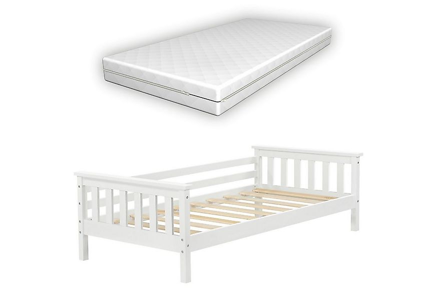 en.casa Kinderbett, »Nuuk« Holzbett mit Kaltschaummatratze Weiß Kiefernholz günstig online kaufen