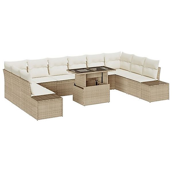 vidaXL Loungesofa 11-teiliges Garten-Sofa-Set mit Kissen Beige Poly Rattan, günstig online kaufen