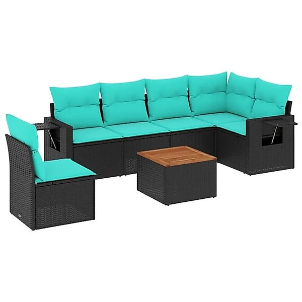 vidaXL 7-Tlg Gartensofa-Set mit Kissen Schwarzes Polyrattan 3224587 günstig online kaufen