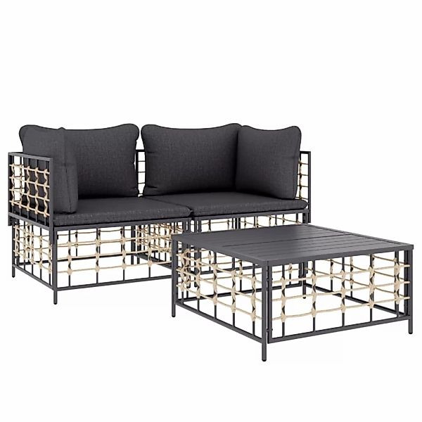 Vidaxl 3-tlg. Garten-lounge-set Mit Kissen Anthrazit Poly Rattan günstig online kaufen