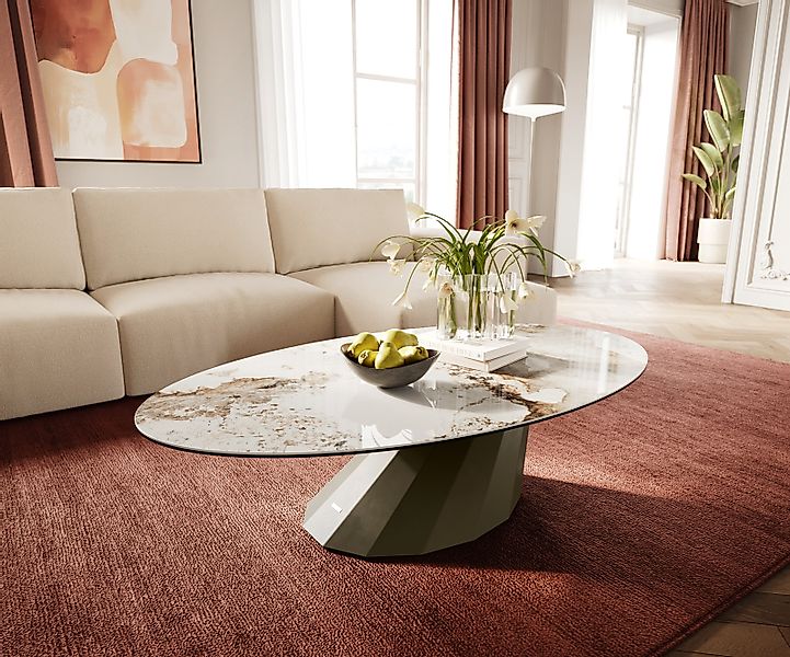 Couchtisch Edge Oval 140x80 cm Keramik Minas Melange Parabi Metall Effektfi günstig online kaufen