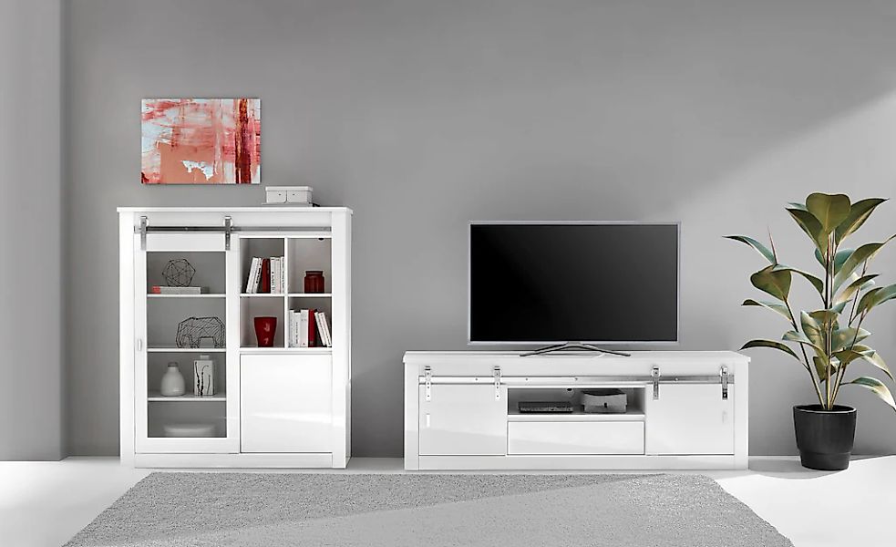Home affaire Wohnwand "Daytona, moderne Anbauwand, Wohnzimmer-Set in Weiß H günstig online kaufen