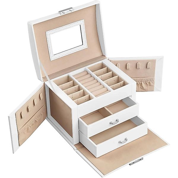 Songmics Schmuckkästchen Bridie mit 3 Ebenen Weiß-Beige günstig online kaufen