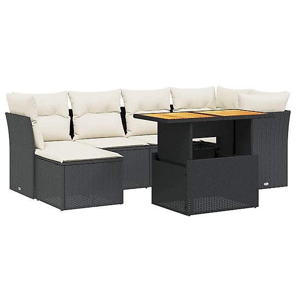 vidaXL 7-Tlg Garten-Sofagarnitur mit Kissen Schwarz Poly Rattan 3275478 günstig online kaufen