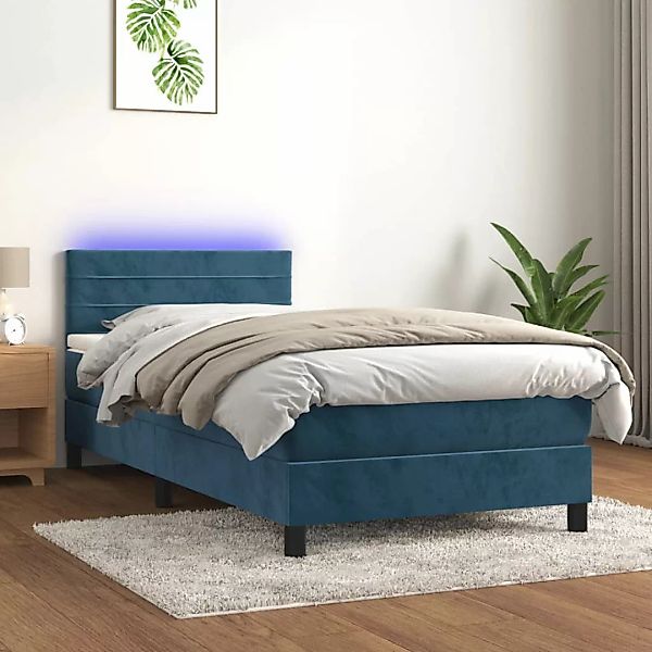 Vidaxl Boxspringbett Mit Matratze & Led Dunkelblau 80x200 Cm Samt günstig online kaufen