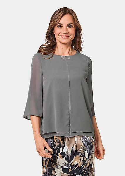 GOLDNER Klassische Bluse Kurzgröße: Luftige Bluse mit Glitzersteinchen günstig online kaufen