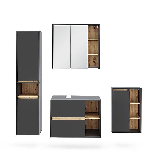 Vicco Badmöbel-Set Viola, Grau/Artisan, 4 Teile, günstig online kaufen