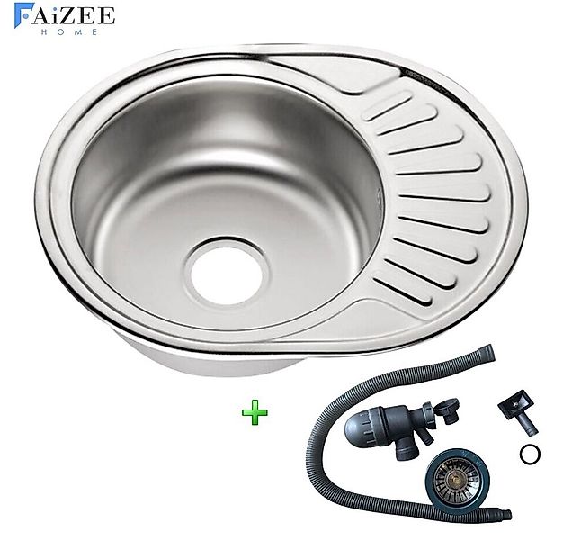 Faizee Möbel Edelstahlspüle Moderne ovale Edelstahlspüle 57x45x16cm (Armatu günstig online kaufen
