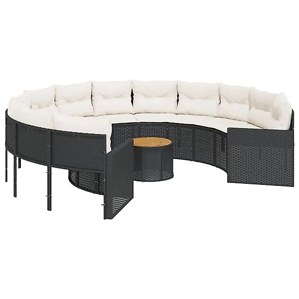 vidaXL Gartensofa mit Tisch und Kissen Rund Schwarz Poly-Rattan 3318539 günstig online kaufen
