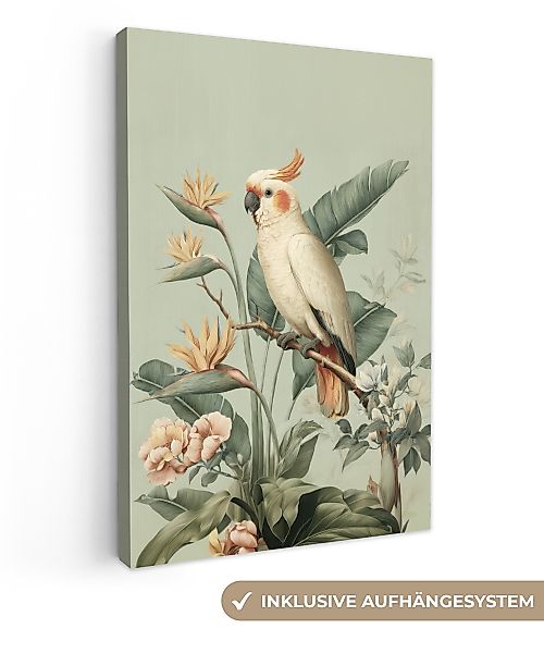 OneMillionCanvasses® Leinwandbild Gelbhaubenkakadu - Paradiesvogel Blumen günstig online kaufen