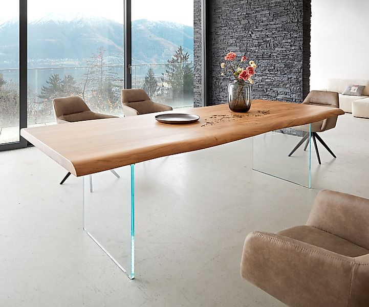 Esstisch Edge 260x100 XL Akazie Natur Glas Live-Edge günstig online kaufen