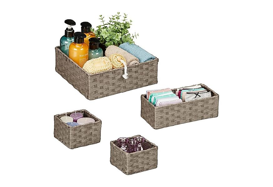relaxdays Aufbewahrungskorb Geflochtener Aufbewahrungskorb 4er Set günstig online kaufen