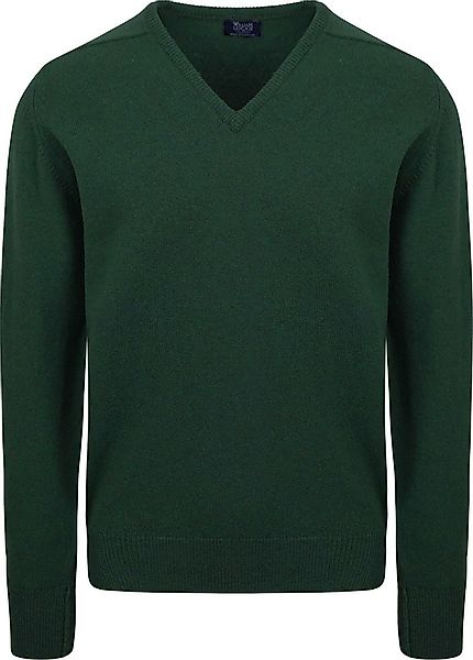 William Lockie V-Ausschnitt Pullover Lammwolle Tartan Dunkelgrün - Größe L günstig online kaufen