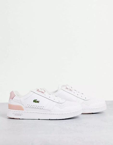 Lacoste – Leder-Sneaker in Weiß/Hellrosa mit T-Clip günstig online kaufen
