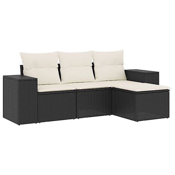 vidaXL 4-Tlg Garten-Sofagarnitur mit Kissen Schwarz Poly Rattan 3254803 günstig online kaufen
