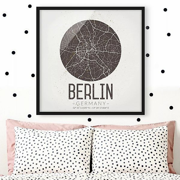 Bild mit Rahmen - Quadrat Stadtplan Berlin - Retro günstig online kaufen