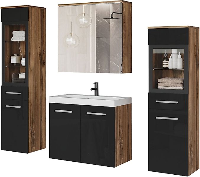 welltime Badmöbel-Set MADRIT II, Schrank mit Waschbecken, 2 Hänger, Spiegel günstig online kaufen