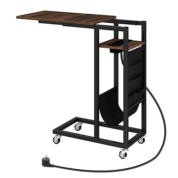 Costway Beistelltisch C-förmig mit Ladestation Sofatisch Braun günstig online kaufen