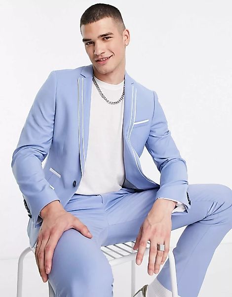 Twisted Tailor – Livingston – Eng geschnittene Anzugjacke in Hellblau günstig online kaufen
