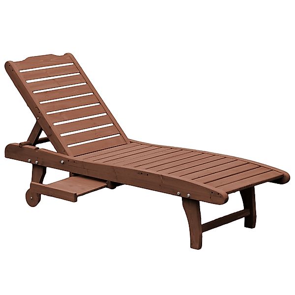 Outsunny Sonnenliege klappbar aus Tannenholz, mobile Gartenliege in Braunro günstig online kaufen