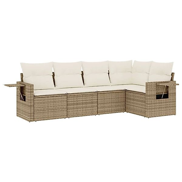 vidaXL 5-Tlg Garten-Sofagarnitur mit Kissen Beige Poly Rattan 3220127 günstig online kaufen