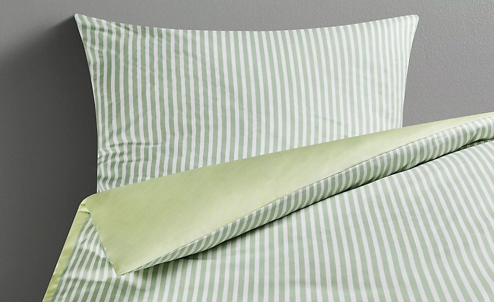 HOME STORY Satin-Wendebettwäsche   Spring Stripes - grün - reine Baumwolle günstig online kaufen
