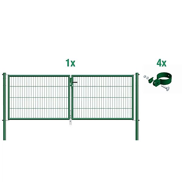 Metallzaun Doppeltor für Einstabmatte Grün z. Einbetonieren 299 cm x 125 cm günstig online kaufen