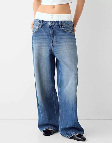Bershka Baggy-Jeans Mit Unterwäsche-Detail Damen 36 Blau günstig online kaufen