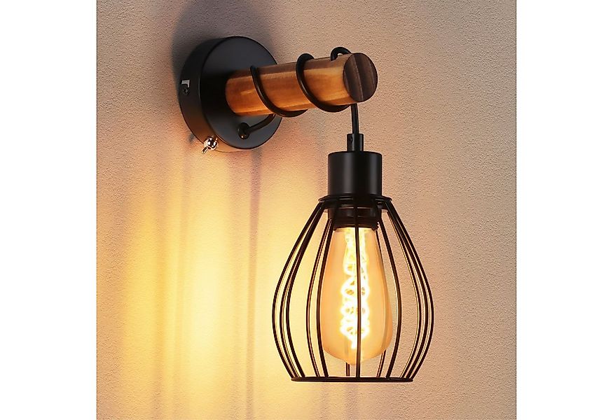 ZMH Wandleuchte Retro Wandleuchte Holz Innen Wandlampe Vintage mit Schalter günstig online kaufen
