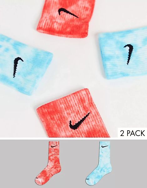 Nike – 2er-Pack Socken in Blau und Rot mit Batikmuster-Mehrfarbig günstig online kaufen
